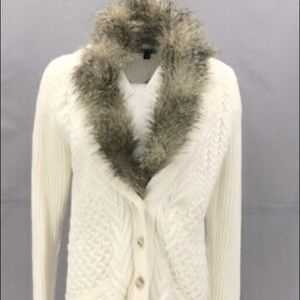 Tommy Hilfiger knit faux collar fur cream sweater